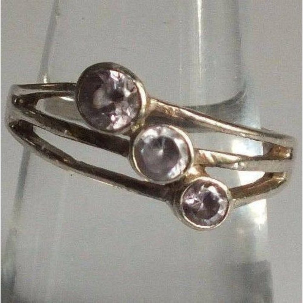 Sterling Silver Ring 3 Small Angling CZs 6 3/4